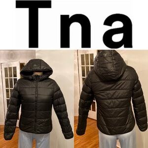 TNA Black Quilted Hooded Puffer Jacket